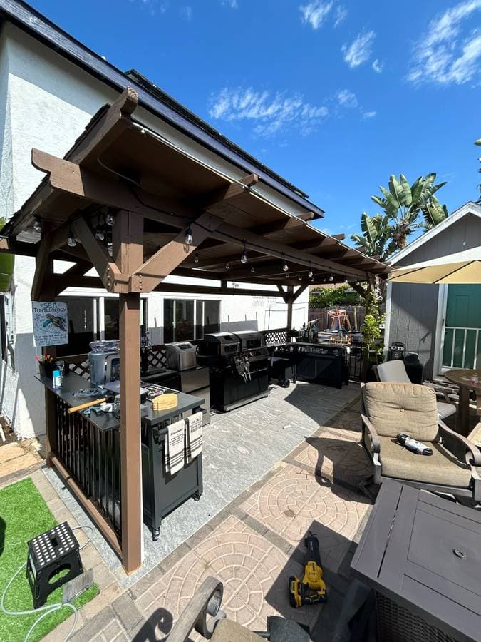 picture of a newly installed backyard kitchen and patio cover